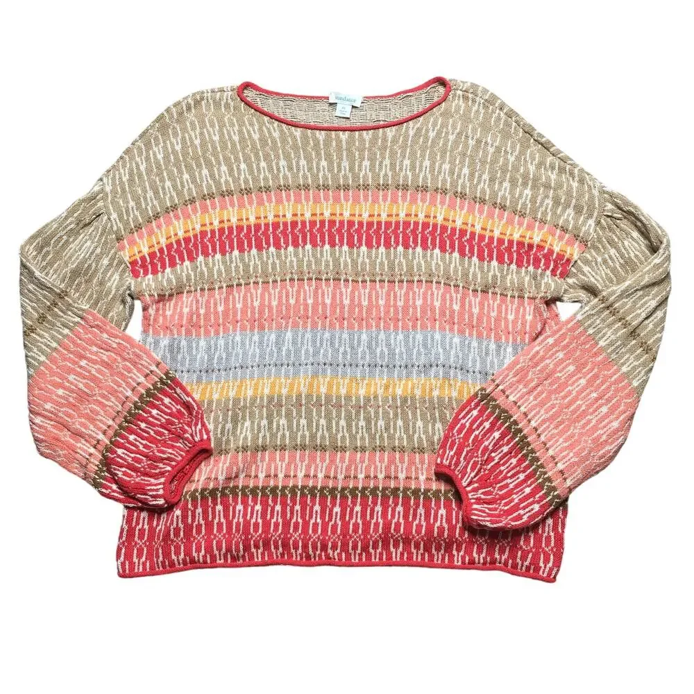 Sundance Womens Knit Jacquard Aztec Multicolor Pullover Sweater Linen Cotton XL - Picture 1 of 9